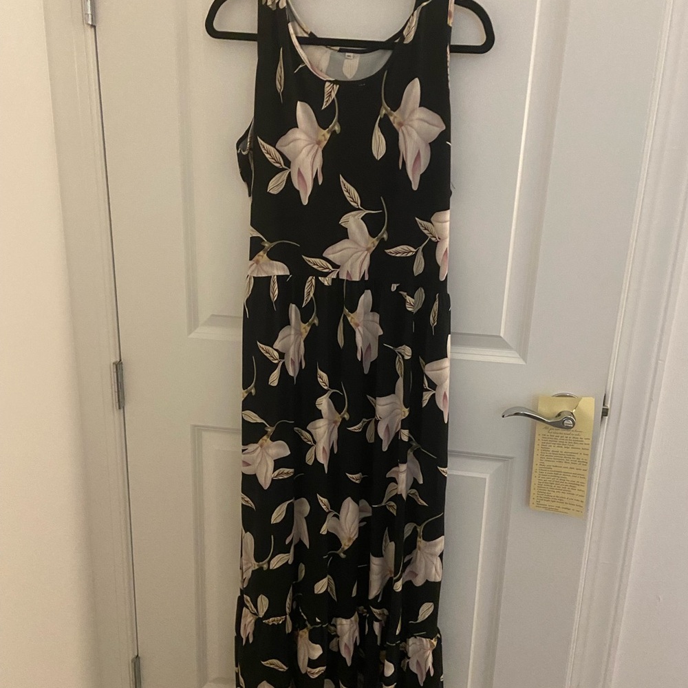 Floral Black Maxi Dress with bonus sweater